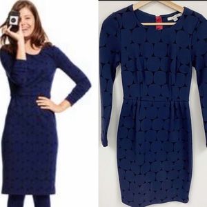 Boden women’s ponte knit black blue polka dot dres